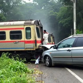 trem colide com carro