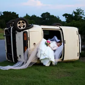mulher capota carro do noivo na véspera do casamento